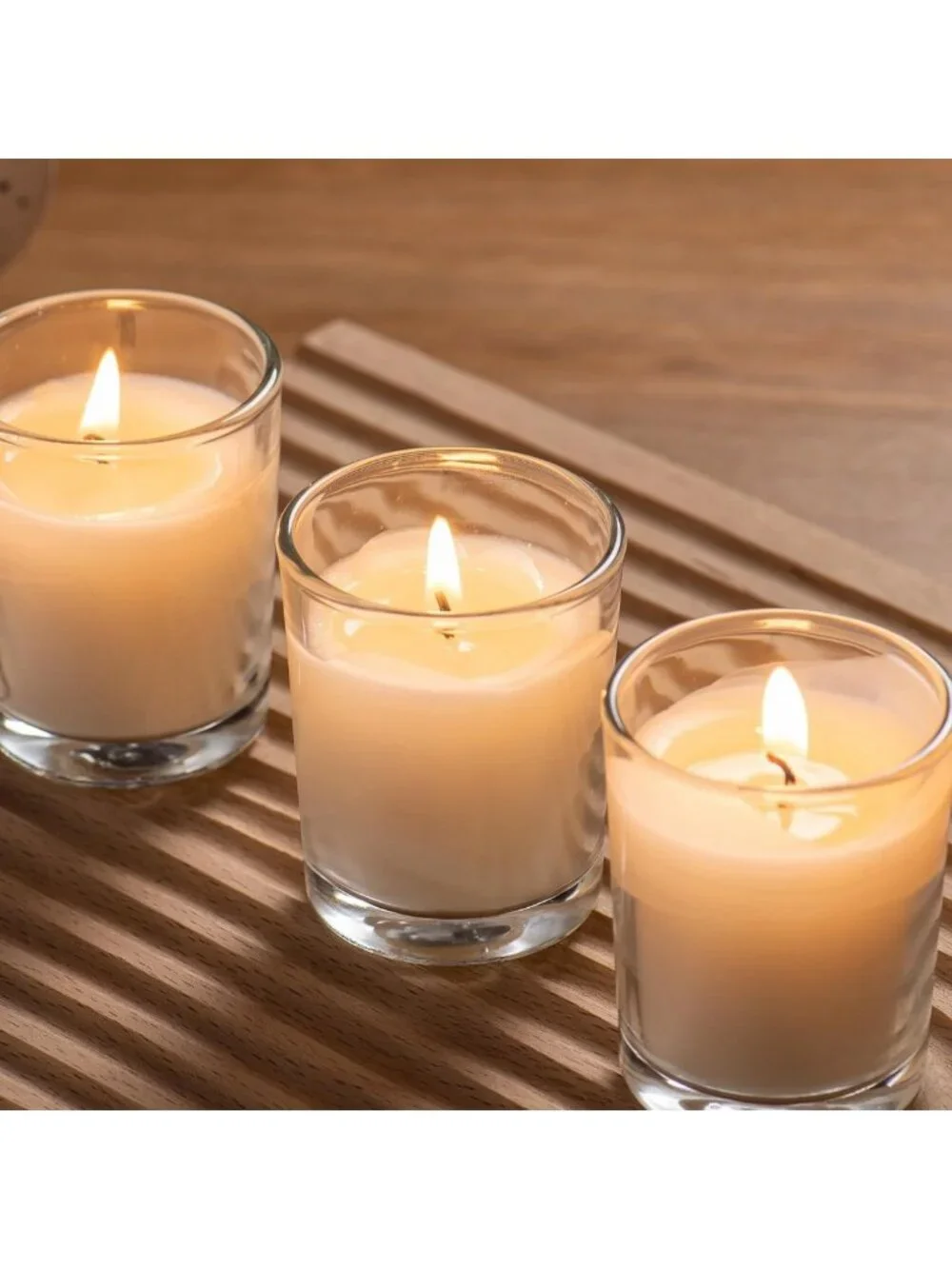 24 Pack Warm White Unscented Glass Votive Candles - Hand Poured Wax for Spa